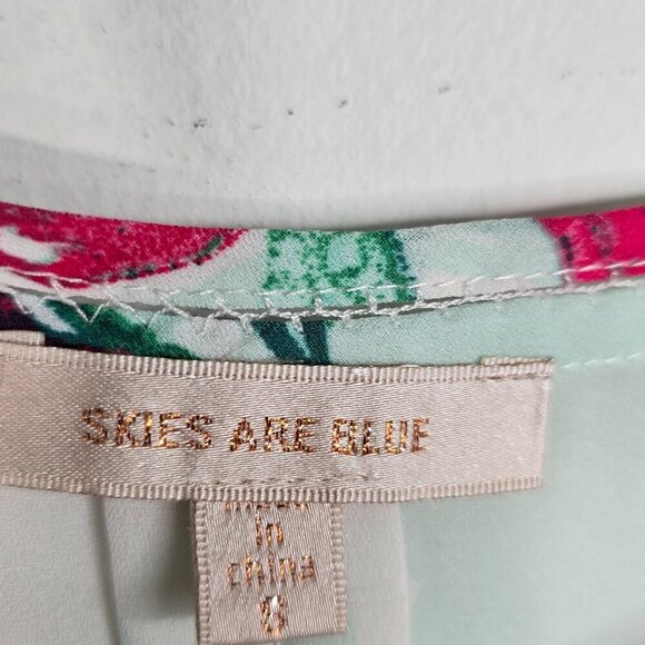 Skies Are Blue Galice Green Floral Tulip Sleeve Blouse - Picture 7 of 7